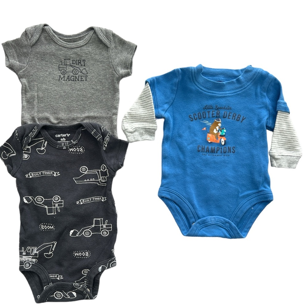 Carter's Newborn 3 piece Set Construction Trucks & Scooter long-sleeve bodysuite